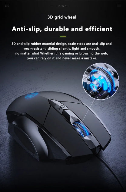 Káblová myš Inphic W1 Esports Gaming Mouse s programovateľnými makrami, nastaviteľným DPI a tichým chodom do kancelárie