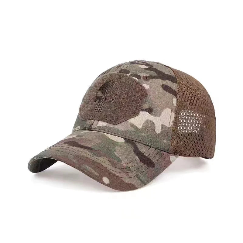 2024 New Summer Camouflage Skull Baseball Mesh Cap Adjustable Airsoft Outdoor Tactical Hiking Casquette Hats For Men Women