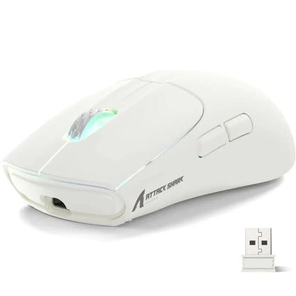 Rato Gaming ATTACK SHARK X5 Sem Fios Leve com Ligação Tri-Mode 2.4GHz/Com Fio/Bluetooth, RGB e Macro