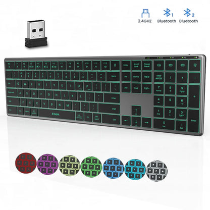 Backlight Bluetooth Keyboard Multi-Device Full Size Wireless Keyboard with Number Pad,Rechargeable Slim Multimedia Keyboard