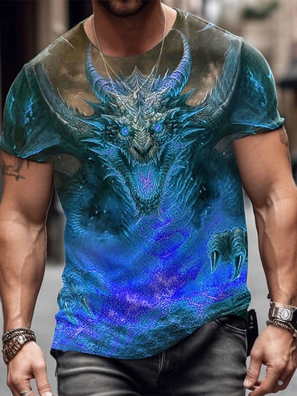 2024 Summer Street Style Fashion Men's T-shirt Urban Everyday Casual Short-sleeved Top 3D Dragon Print Men's Outdoor T-shirt