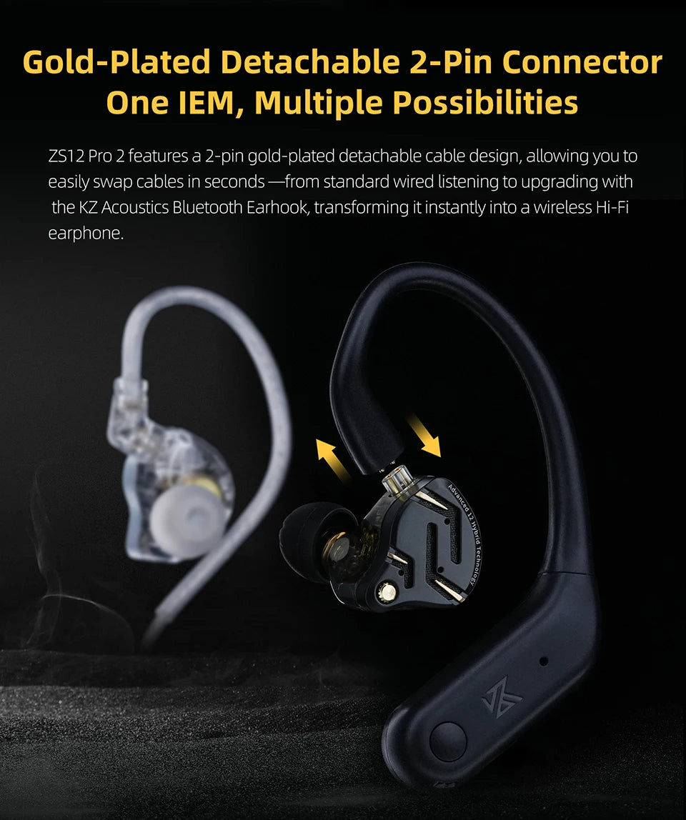 KZ ZS12 PRO 2 Hybrid IEM Earphones – HiFi Bass Wired Gaming Earbuds with Super-Linear Drivers