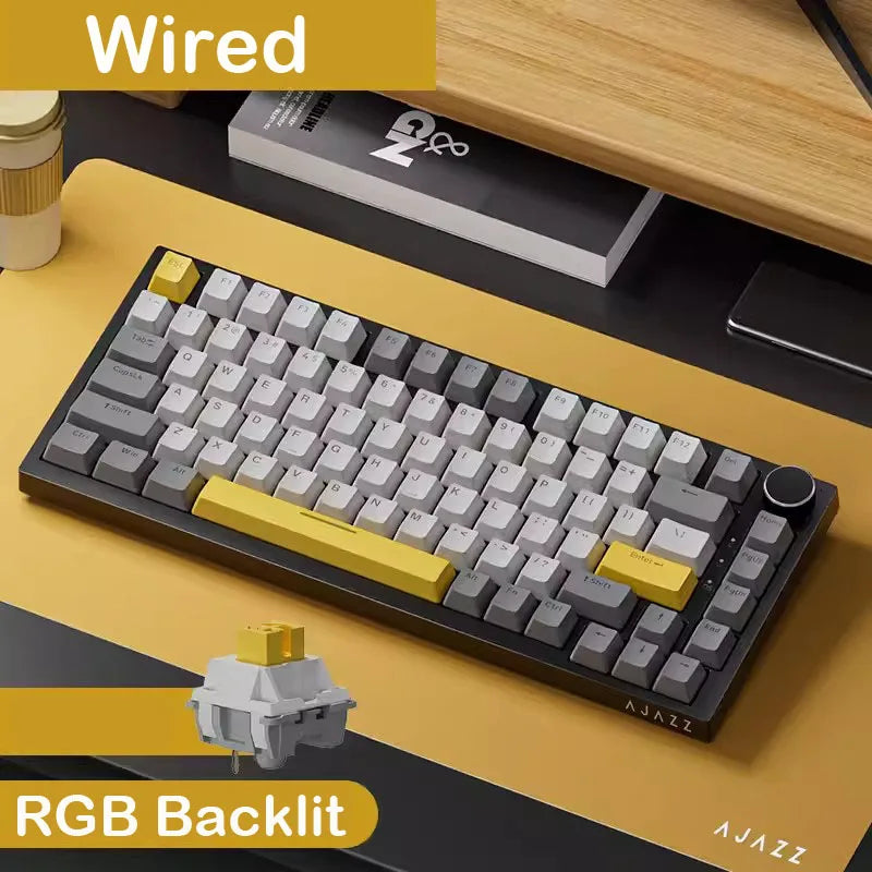 AJAZZ AK820 Mechanical Keyboard 70% Compact Layout/RGB Lighting/Hot-swappable Switches, with Wired, Wireless, and Bluetooth