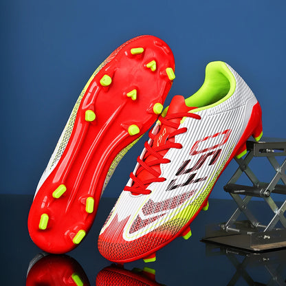 Chaussures de football pour hommes, crampons pour terrain en gazon, protection renforcée de la cheville, semelle intérieure absorbant les chocs, pour terrains en gazon naturel dur et légèrement artificiel.