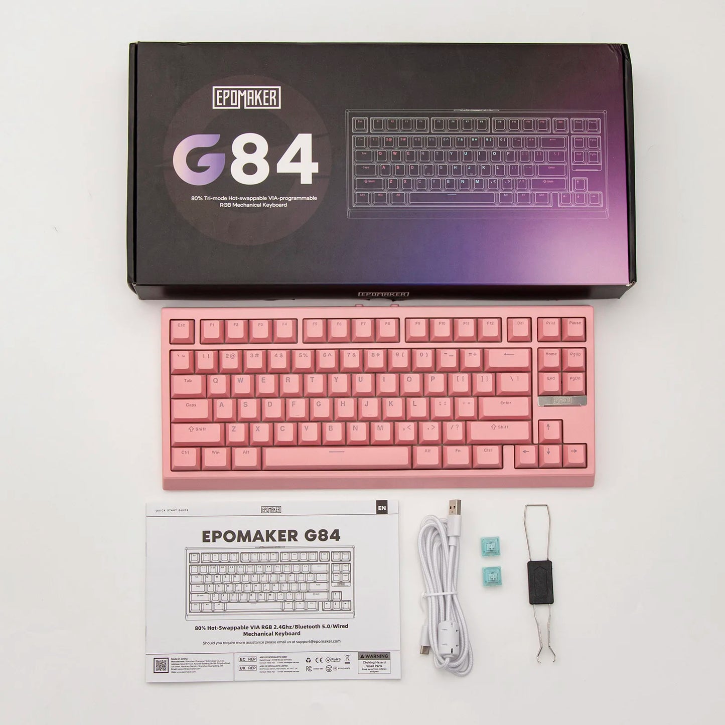 EPOMAKER G84 VIA 80% Layout Hot-Swap Gasket-Mounted Wired/2.4GHz/Bluetooth Wireless Mechanical Keyboard with RGB Backlight