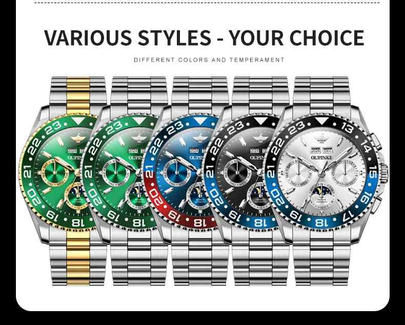 OUPINKE Fashion Mens Watches Top Brand Luxury Business Sport Watch Multifunction Automatic Mechanical Men Clock Waterproof Reloj