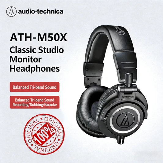 Audio-Technica ATH-M50x Professional Studio Monitor Headphones Hi-Fi Wired Over-Ear Headphones with Foldable Design for Music Production