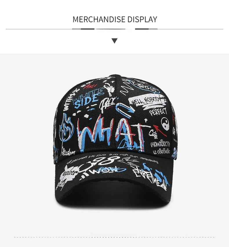 Cappellino da baseball unisex in cotone con graffiti, stampa snapback hip hop alla moda per donna e uomo