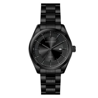 Ceas cu cuarț HANNAH MARTIN, 40 mm, pentru bărbați, brățară din oțel inoxidabil negru, rezistent la apă până la 3 bari, stil sport-chic