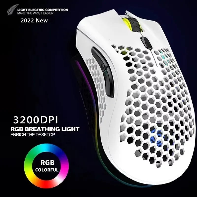 BM600 Rechargeable Wireless Gaming Mouse, 2.4G RGB Honeycomb Gaming Mouse with 12000 DPI, 7 Programmable Buttons, USB Gaming Mouse for PC & Laptop