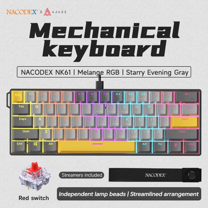Ajazz NK61 Wired Mechanical Keyboard 60% Mixed Color RGB Hot-Swap 61 Keys Gaming Keyboard Rad Switch for Esports Gamers