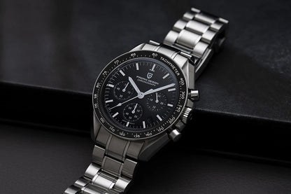 Zegarek PAGANI DESIGN Moon – luksusowy męski chronograf kwarcowy w sportowym stylu, szafirowe szkło z powłoką antyrefleksyjną, luminescencyjny wyświetlacz