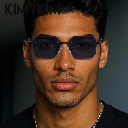 Square Rimless Punk Sunglasses Men 2026 Luxury Brand  Polygon Frameless Sun Glasses For Male Steampunk Driving Eyewear Shades