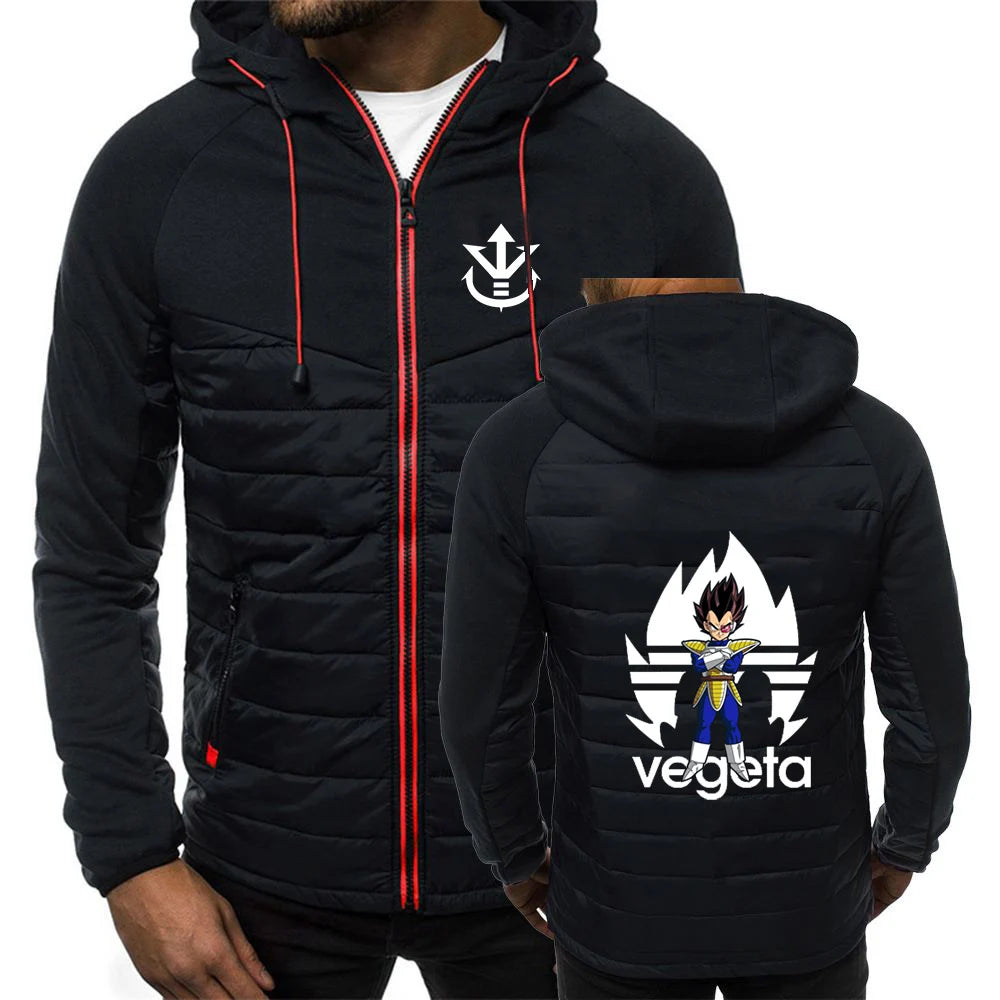 Produit gaming premium Fraquane, 2026 Men's Saiyan Vegeta Avant-garde Style Patchwork Jacket Spring And Autumn Dragon Ball Logo Print Trendy Coat Hoodies