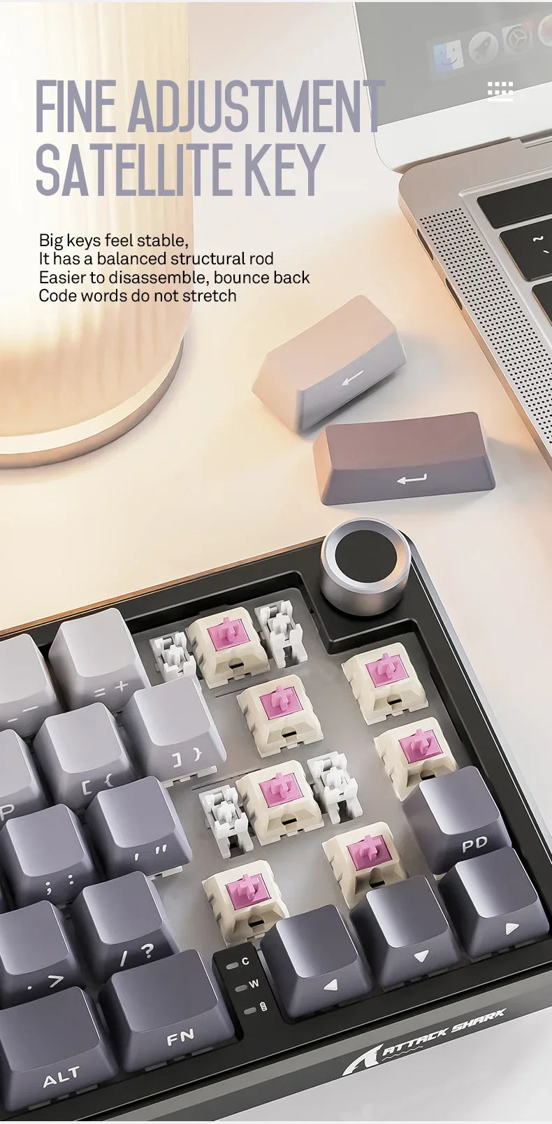 Attack Shark X66 Wireless Mechanical Keyboard 65% Compact Layout RGB Backlight Gasket Hot Swap Bluetooth USB-C PBT Large battery