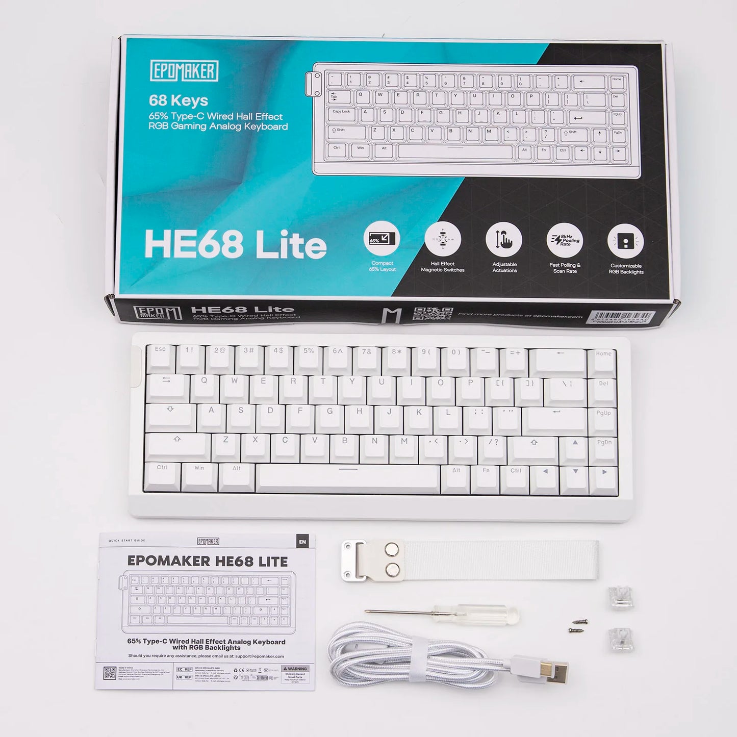 EPOMAKER HE68 Lite 65% ANSI US Layout Tray-Mounted Wired Hall Effect Magnetic Mechanical Keyboard DKS SOCD RGB Backlight