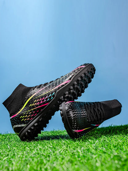 Chaussures de football TF professionnelles pour hommes, femmes et enfants, en PU + tissu respirant, semelle en caoutchouc résistante à l'usure