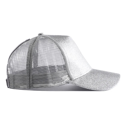2023 New Summer Glitter High Ponytail Baseball Cap Female Snapback Hat Casual Black White Pink Mesh Trucker Caps for Women Gorra