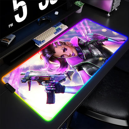 Gamer-Mauspad, Tastaturunterlage, Overwatch Sombra Schreibtisch-Mausmatte, LED-Teppich, Gummi, Gaming-Mauspad RGB, Notebook, Kawaii-Mousepad
