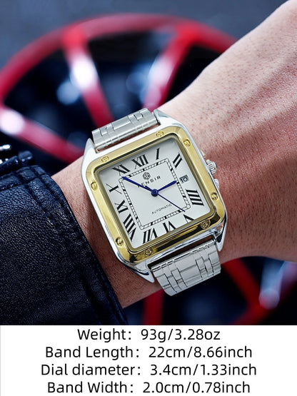Luxury Square Watch for Men, Calendar Display, Stainless Steel Strap, High-End Luxury Small Square Men's Watch, Stylish Business Casual Versatile Trendy Men's Wristwatch, the Best Gift for Him