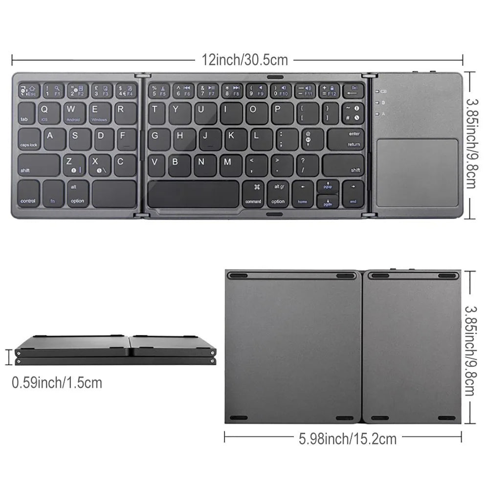 2026 Folding Bluetooth Keyboard Wireless Klavye English Russian with Type-C Charge Port for IOS/Android/Windows ipad Tablet