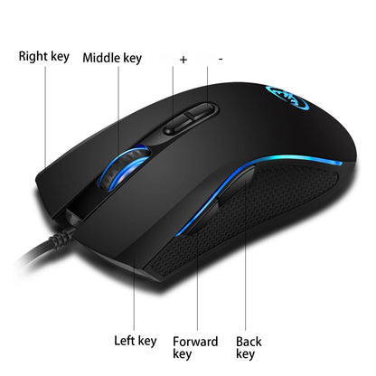 HXSJ USB Computer Keyboard and Mouse Kit with 61-key Wired RGB Backlight Wired Gaming Mouse Colorful LED Lighting for PC Laptop