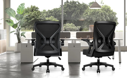 AUTHMIC Ergonomic Office Chair with Lumbar Support, Mesh Back, Flip-Up Armrests, Adjustable Height, Reclining Desk Chair for Home Office