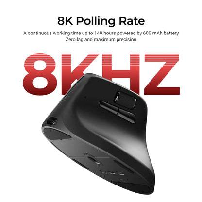 Keychron M5 draadloze ergonomische optische muis, 8K polling rate, 2.4GHz & Bluetooth, Type-C, 3950-sensor