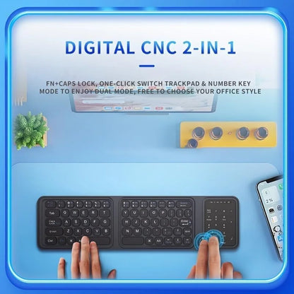 Jomaa Bluetooth Foldable Keyboard ,Tri-Fold Wireless Keyboard,PU Leather Cover 3 Device Connections,for Tablet Phone Laptop