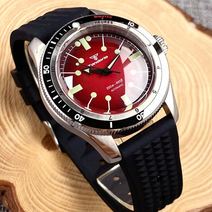 Tandorio Red Blue 40mm PT5000 Japan NH35A Mechanical Automatic Dive Men Watch 20ATM Waterproof Domed Sapphire Screw Crown Reloj