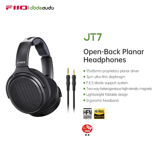 FiiO JT7 Planar Magnetic Over-Ear Audiophile Headphones – 95x86mm Driver, 4.4mm & 3.5mm Wired HiFi Headset