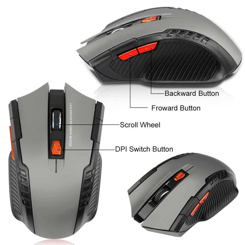 2.4G Wireless Mouse 1600DPI Optical Gaming Mouse with USB Receiver, 6-Button Ergonomic Wireless Mouse for PC, Laptop & Computer