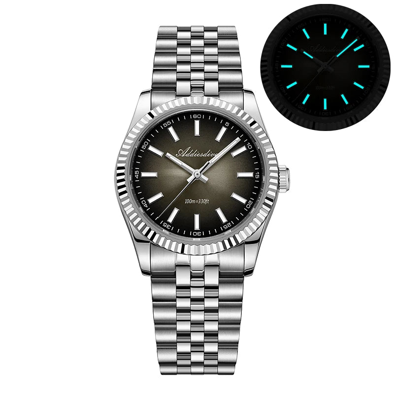 ADDIESDIVE New Men's Watch AD2073 Sapphire Glass 36mm VH31 Sunburst Quartz Watches 10Bar Waterproof Diving Luminous Wristwatch
