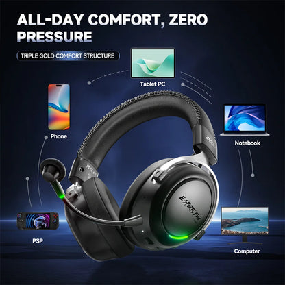 HAAYOT Wireless Gaming Headphones Bluetooth 5.3 with 53mm Titanium Drivers, 7.1 Virtual Surround Sound, Low Latency Gaming Headset for PC PS5 Mobile