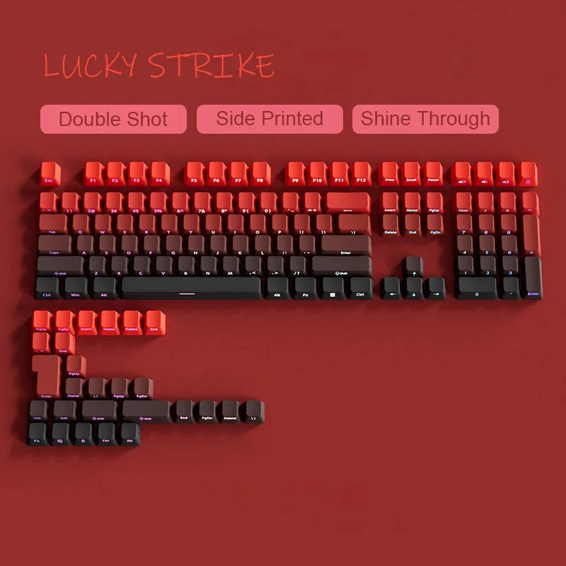 Neue Keycaps für 60/64/84/98/108 Gaming-Mechaniktastaturen mit MX-Switches, 135 Tasten, OEM PBT, seitlich graviert, Farbverlauf in Rot und Schwarz