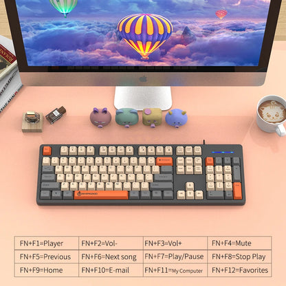 104 Keys Wired Gaming Keyboard Ergonomics Splash Water Colorful ABS Wear-resistant Keycaps Keyboards with Technology Light Key
