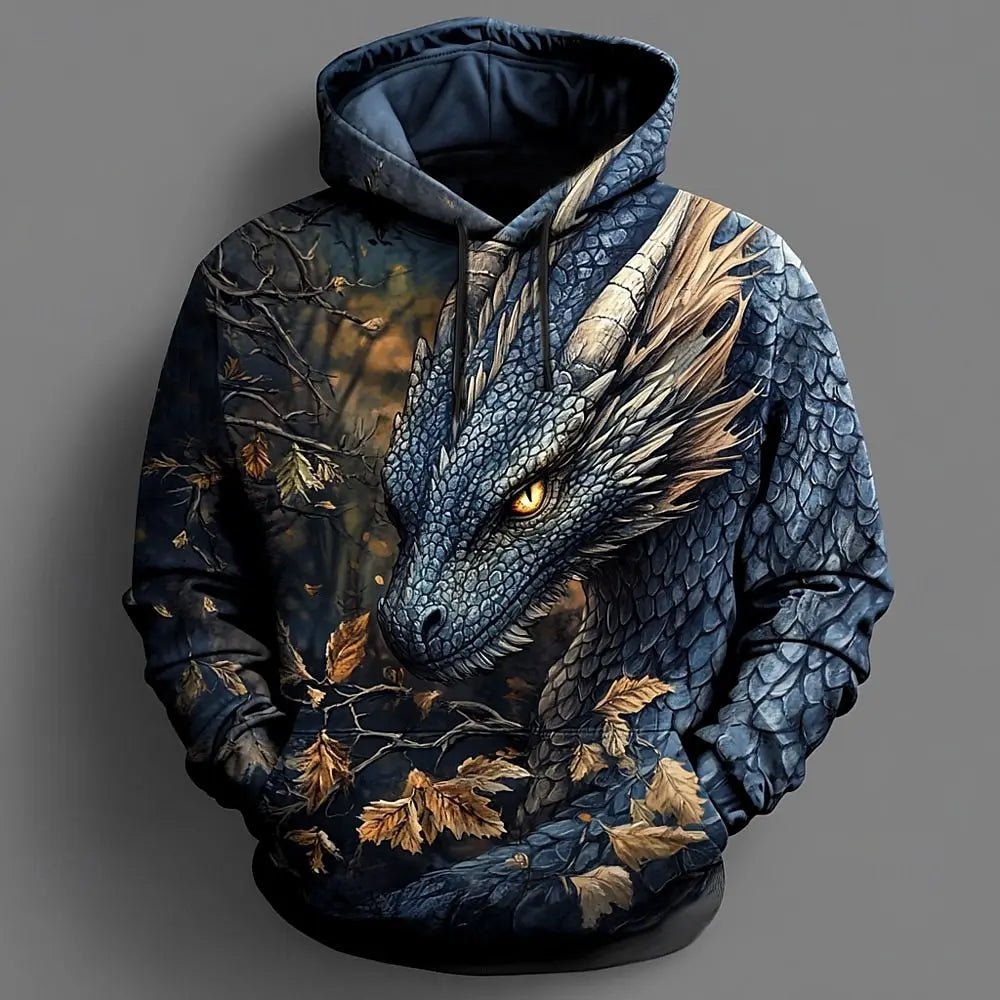Sudadera con capucha 3D de dragón para hombre, moderna y llamativa, de manga larga, cuello redondo, estilo streetwear para diario, fiestas y vacaciones, otoño e invierno, chaqueta de chándal