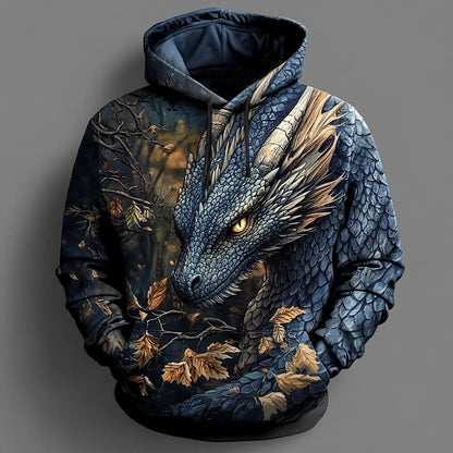 Sudadera con capucha 3D de dragón para hombre, moderna y llamativa, de manga larga, cuello redondo, estilo streetwear para diario, fiestas y vacaciones, otoño e invierno, chaqueta de chándal