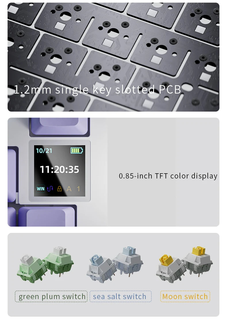 AJAZZ AK820 Mechanical Keyboard 70% Compact Layout/RGB Lighting/Hot-swappable Switches, with Wired, Wireless, and Bluetooth