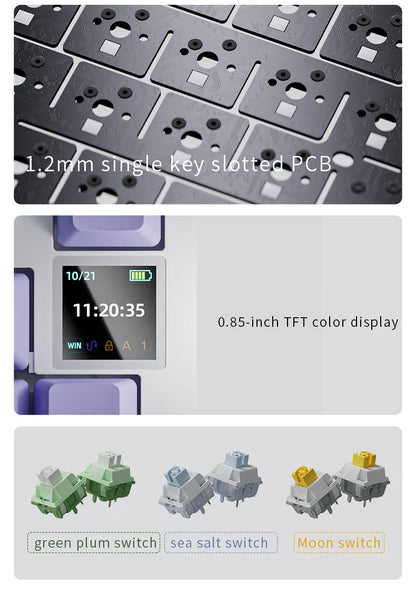 AJAZZ AK820 Mechanical Keyboard 70% Compact Layout/RGB Lighting/Hot-swappable Switches, with Wired, Wireless, and Bluetooth