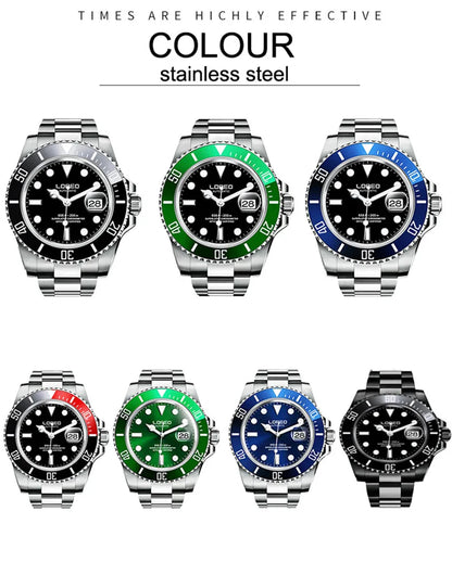 LOREO New Sapphire Glass Automatic Mechanical Watch Luxury Steel 200m Waterproof Business Watch Men Watches Reloj Hombre