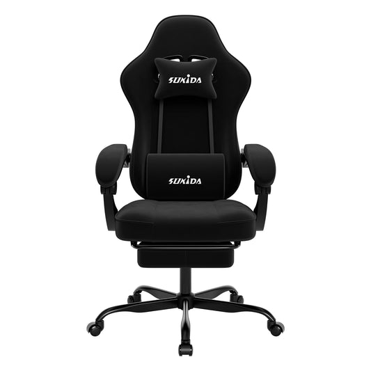 SUKIDA Gaming Chair with Footrest, Ergonomic Racing Style PC Chair with Lumbar Support, Adjustable Office Gaming Chair for Comfort and Work