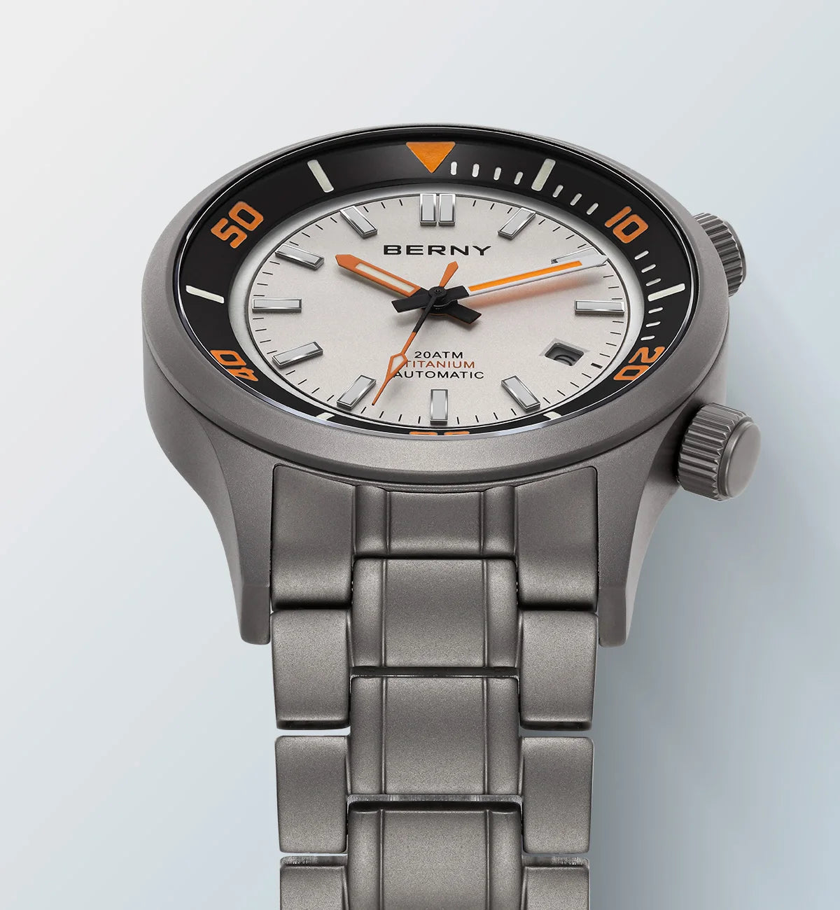 BERNY Automatic Full Titanium Diver Watch For Men Supper Luminous Sappire AR Coated Miyota 8215 Dual Crown Mechanical Dive Watch