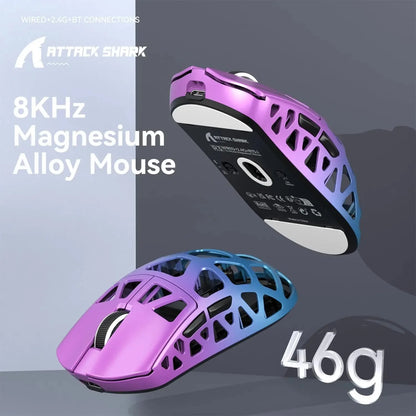 ATTACK SHARK R3 gamer egér magnéziumötvözet méhsejtmintás házzal, ultrakönnyű, 8K Hz, PAW3395 érzékelő, 26000 DPI, ergonomikus kialakítás