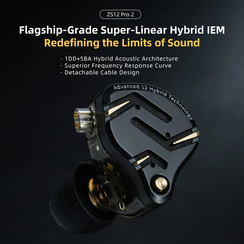 KZ ZS12 PRO 2 Hybrid IEM Earphones – HiFi Bass Wired Gaming Earbuds with Super-Linear Drivers