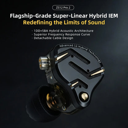 KZ ZS12 PRO 2 Hybrid IEM Earphones – HiFi Bass Wired Gaming Earbuds with Super-Linear Drivers