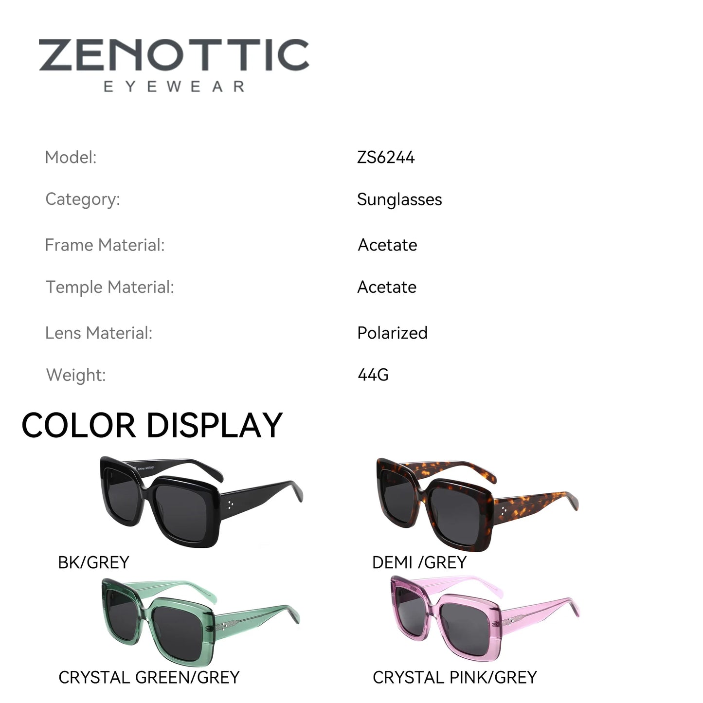 ZENOTTIC Handmade Acetate Sunglasses  luxury 2025 New Uv400 Fashion Square Ladies Polarized Sunglasses ZS6244