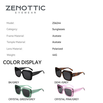 ZENOTTIC Handmade Acetate Sunglasses  luxury 2025 New Uv400 Fashion Square Ladies Polarized Sunglasses ZS6244