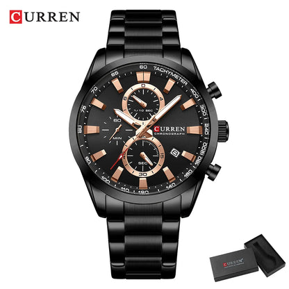 CURREN Quartz Chrono Sport Watch Brands for Men - Stainless Steel Bracelet and Multifunctional Dial