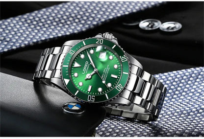 LOREO New Sapphire Glass Automatic Mechanical Watch Luxury Steel 200m Waterproof Business Watch Men Watches Reloj Hombre